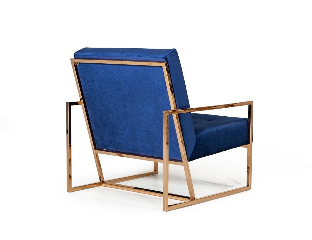 Stylish Blue and Gold Fabric Square Back Accent Chair