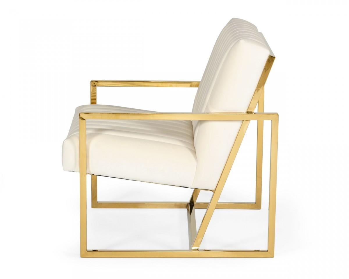 Industrial Off White Velvet And Gold Steel Chair