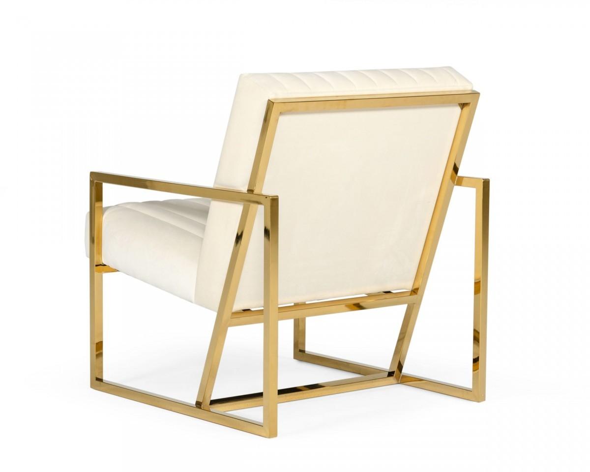 Industrial Off White Velvet And Gold Steel Chair