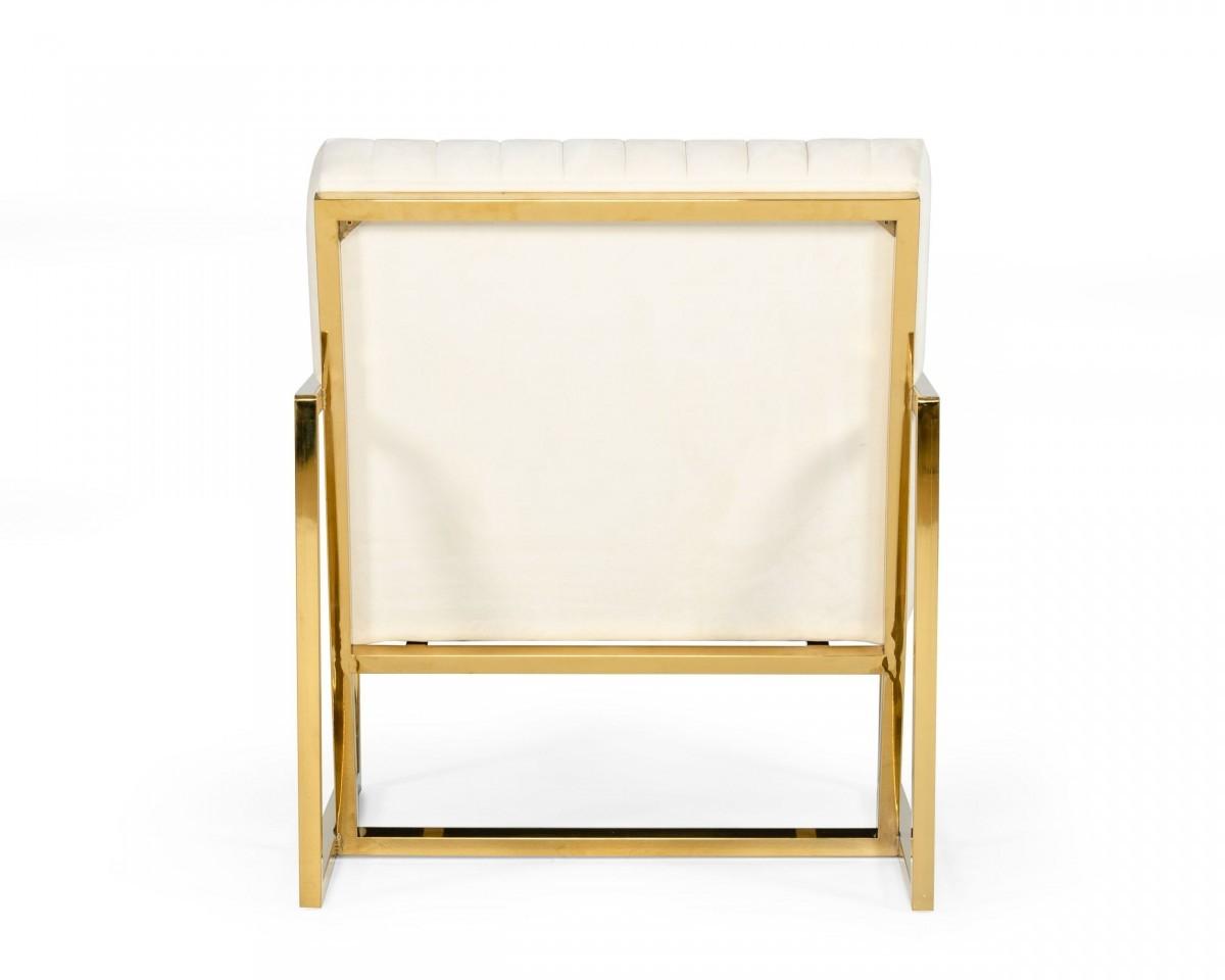 Industrial Off White Velvet And Gold Steel Chair