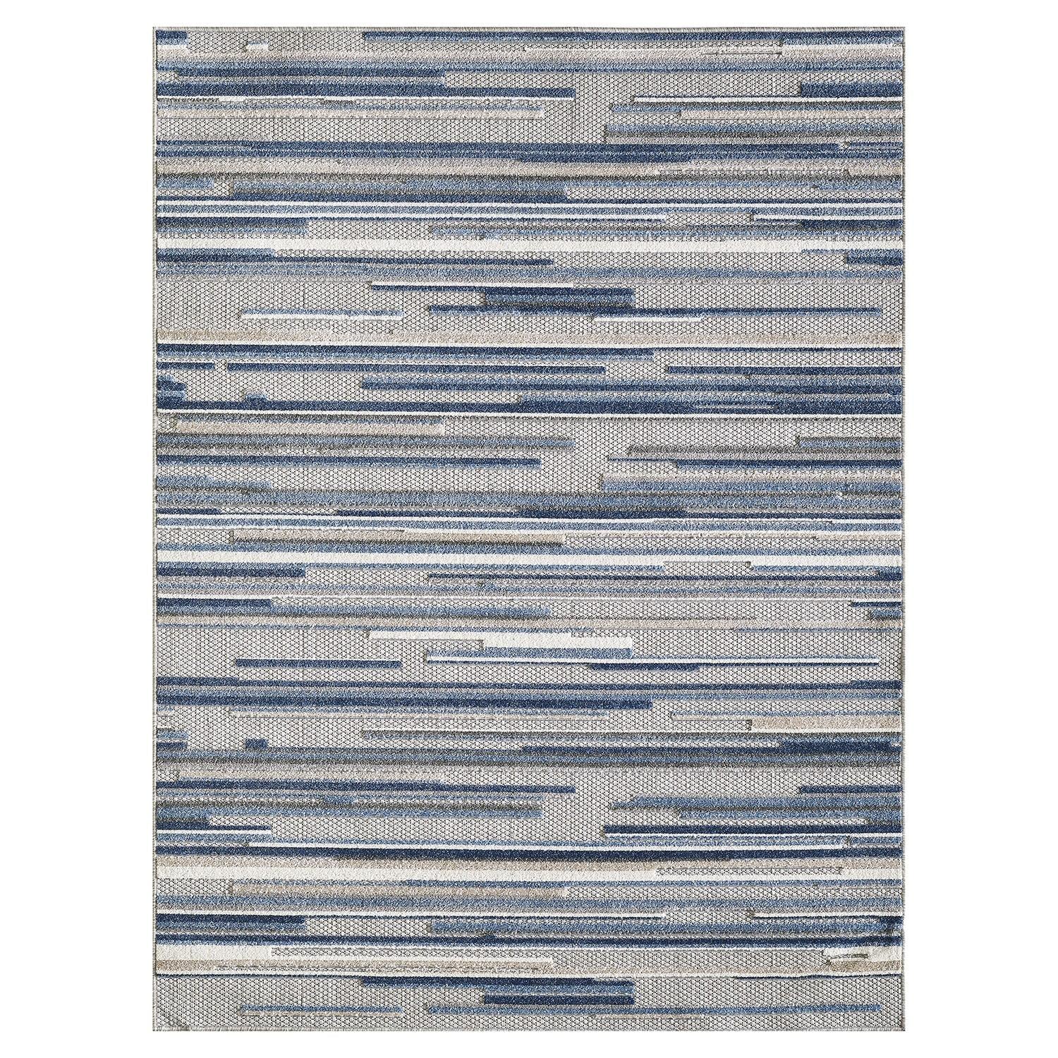 2’ x 4’ Blue Abstract Striped Indoor Outdoor Area Rug