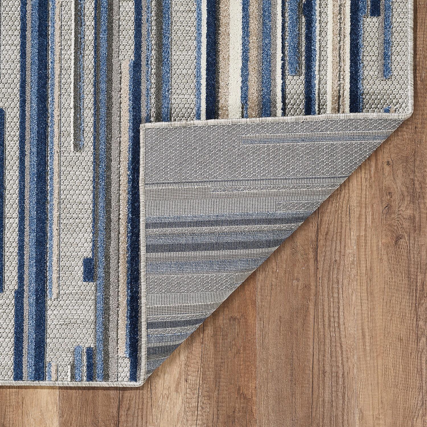 2’ x 4’ Blue Abstract Striped Indoor Outdoor Area Rug