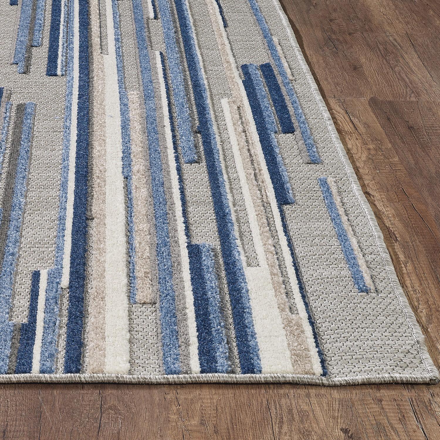 2’ x 4’ Blue Abstract Striped Indoor Outdoor Area Rug