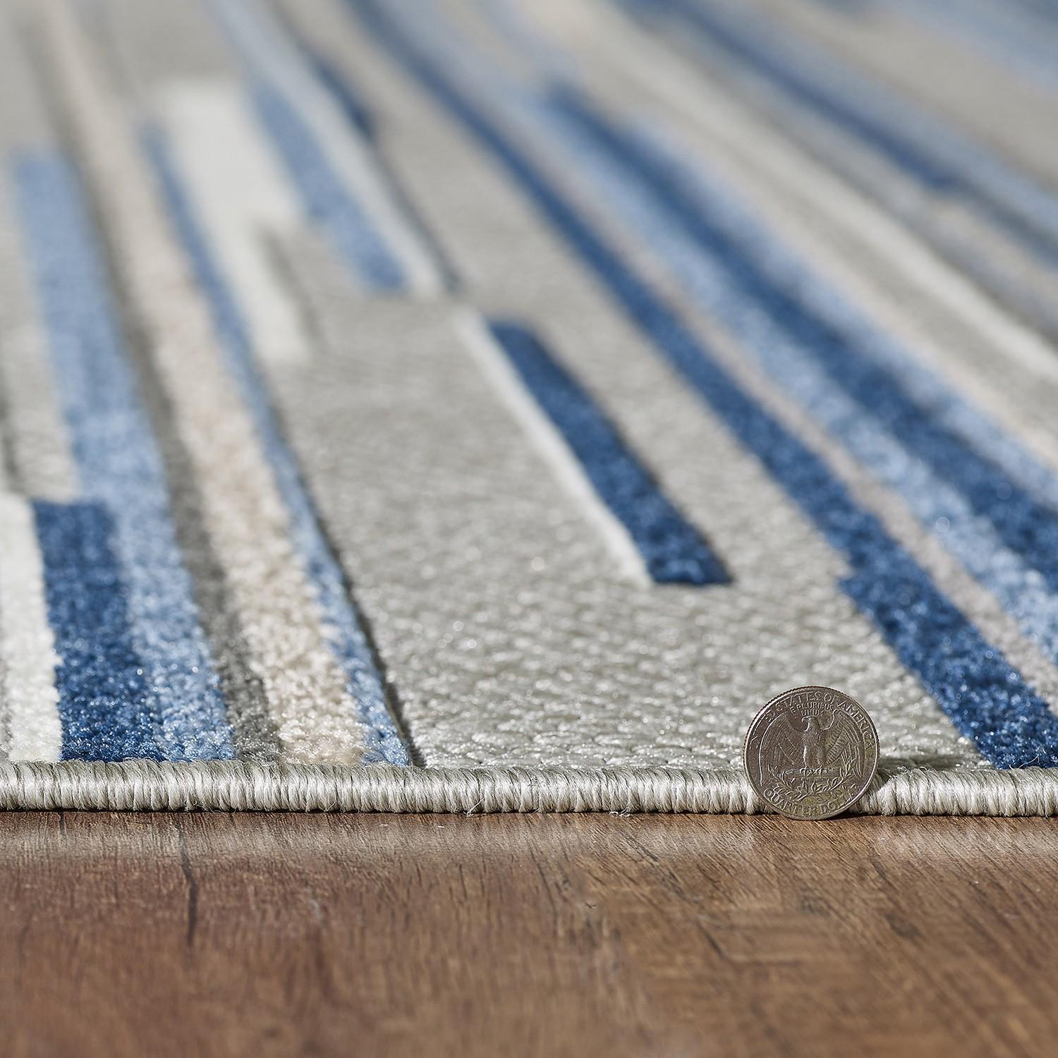 5’ x 7’ Blue Abstract Striped Indoor Outdoor Area Rug