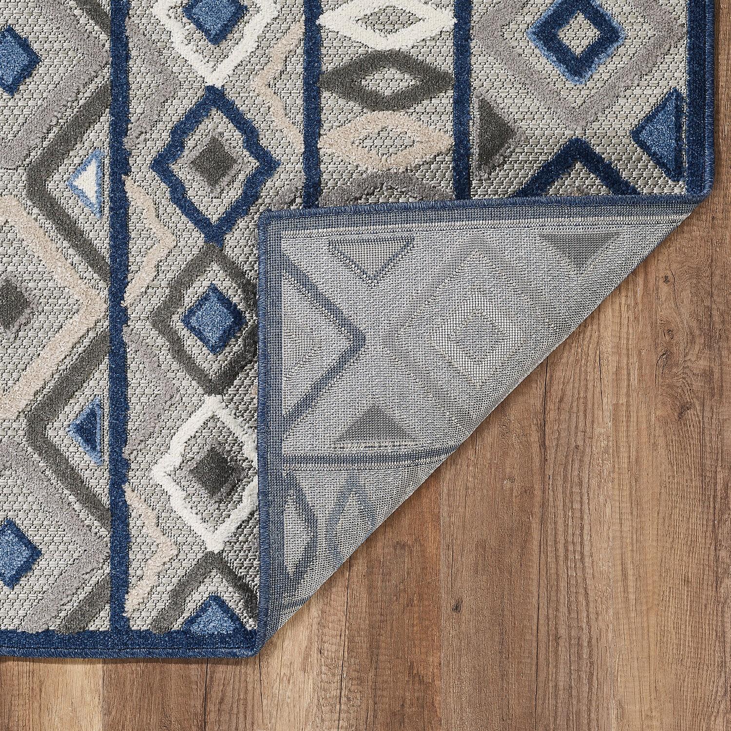 2’ x 4’ Gray Blue Aztec Pattern Indoor Outdoor Area Rug