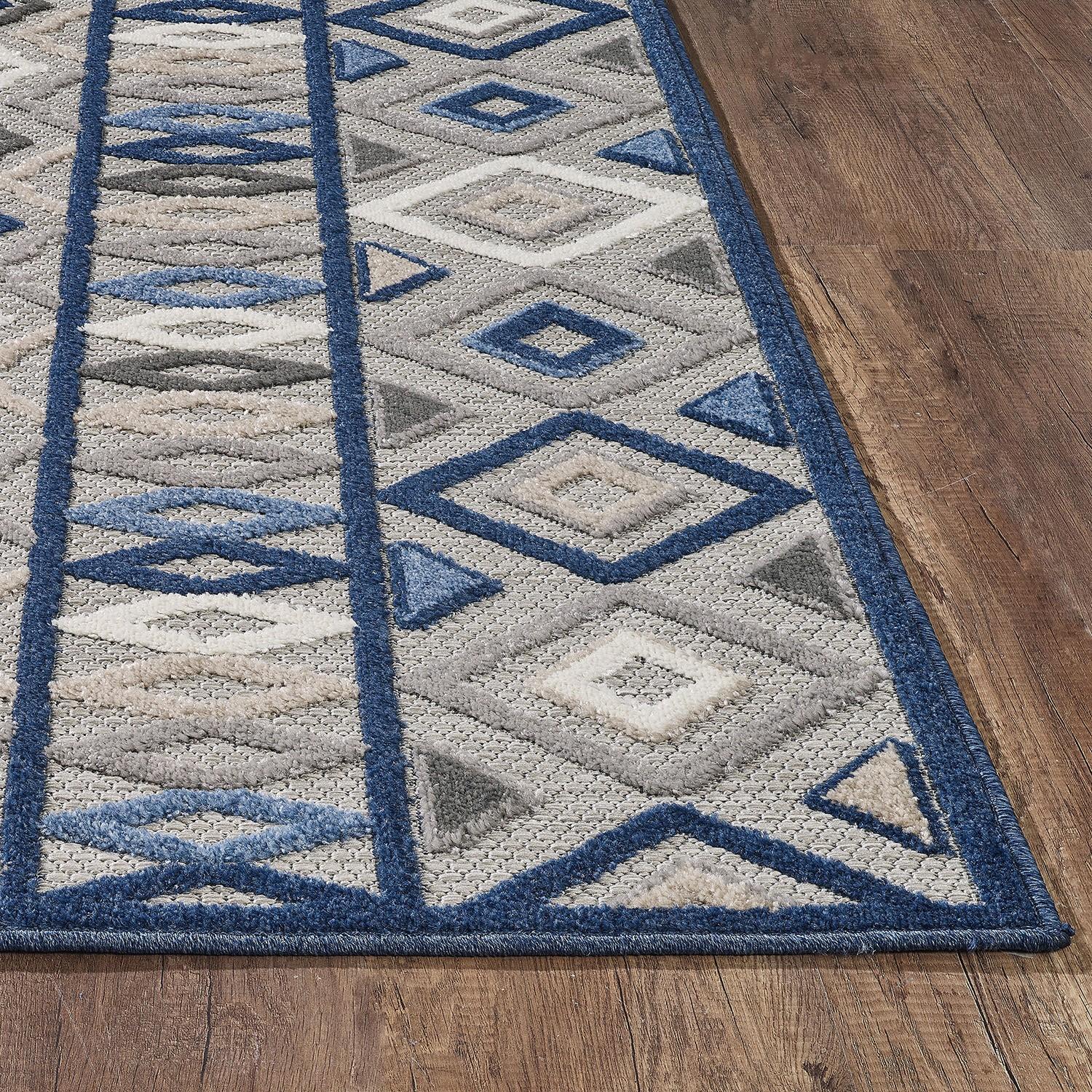 2’ x 4’ Gray Blue Aztec Pattern Indoor Outdoor Area Rug