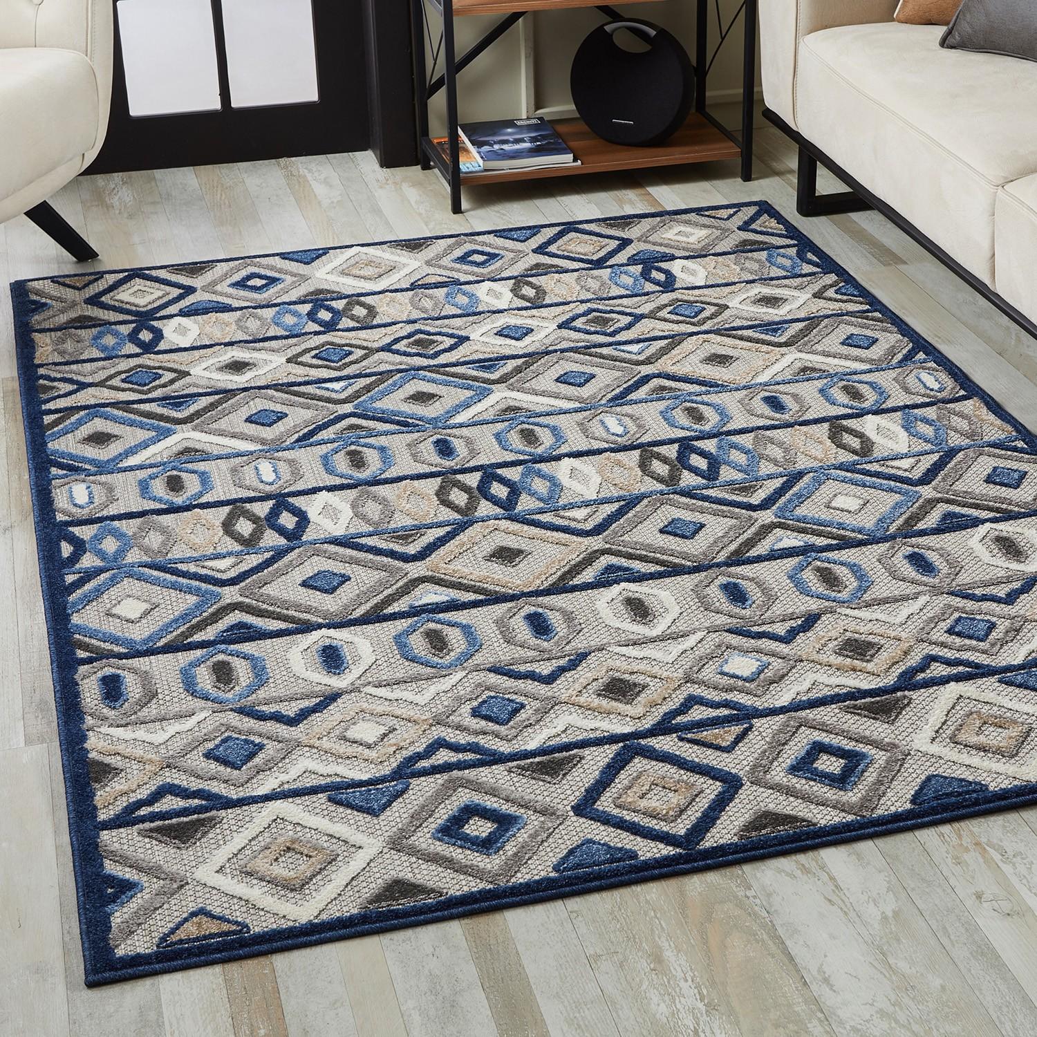 2’ x 4’ Gray Blue Aztec Pattern Indoor Outdoor Area Rug