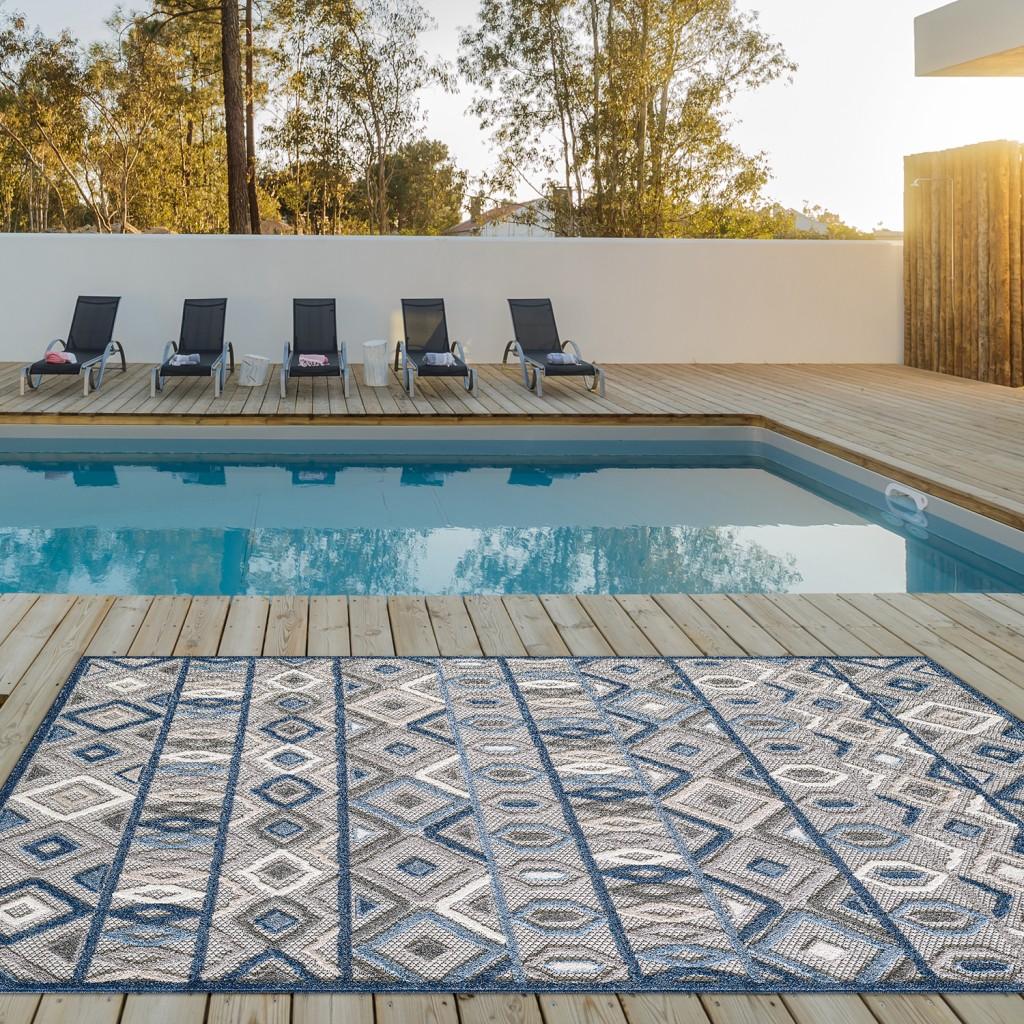 2’ x 4’ Gray Blue Aztec Pattern Indoor Outdoor Area Rug