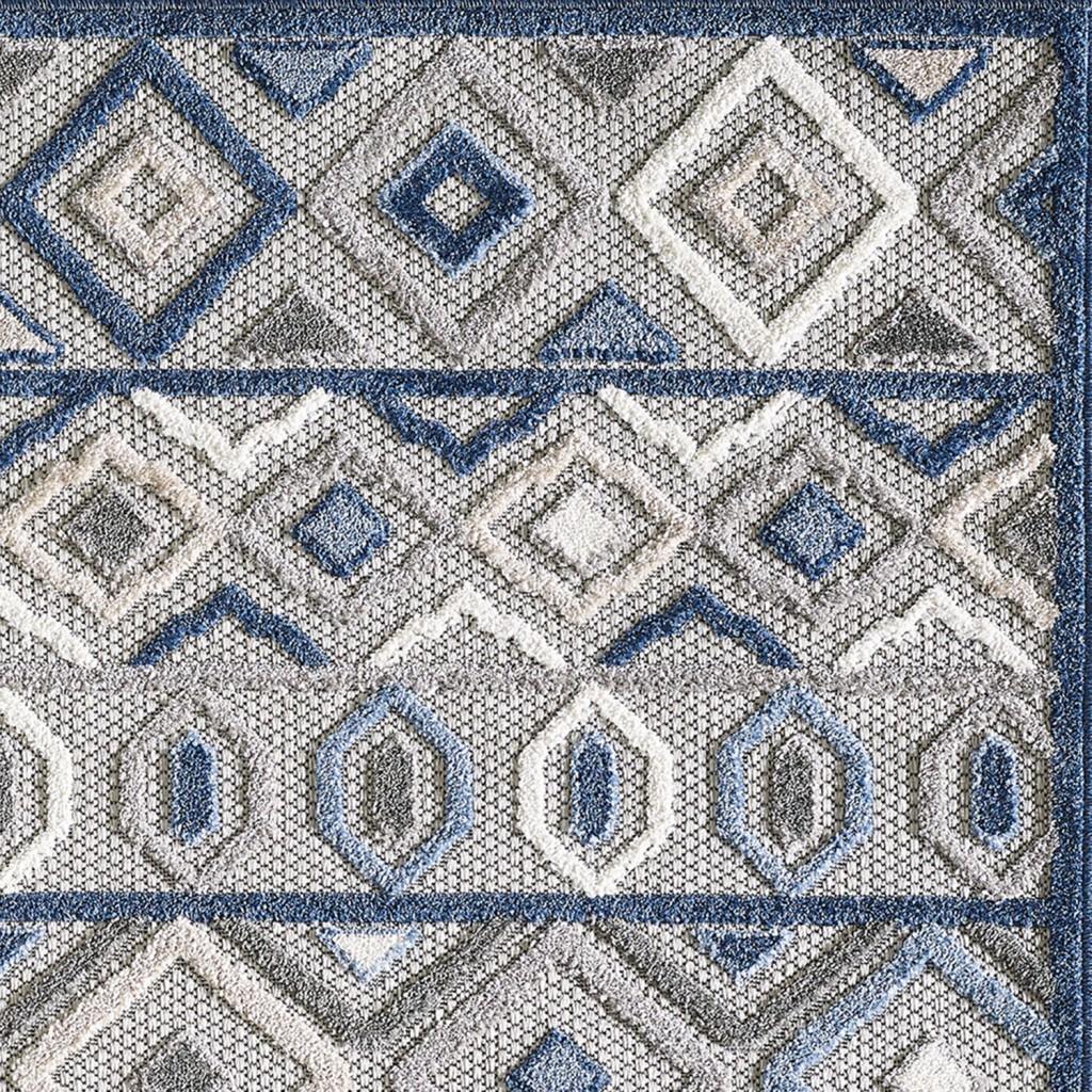 2’ x 4’ Gray Blue Aztec Pattern Indoor Outdoor Area Rug