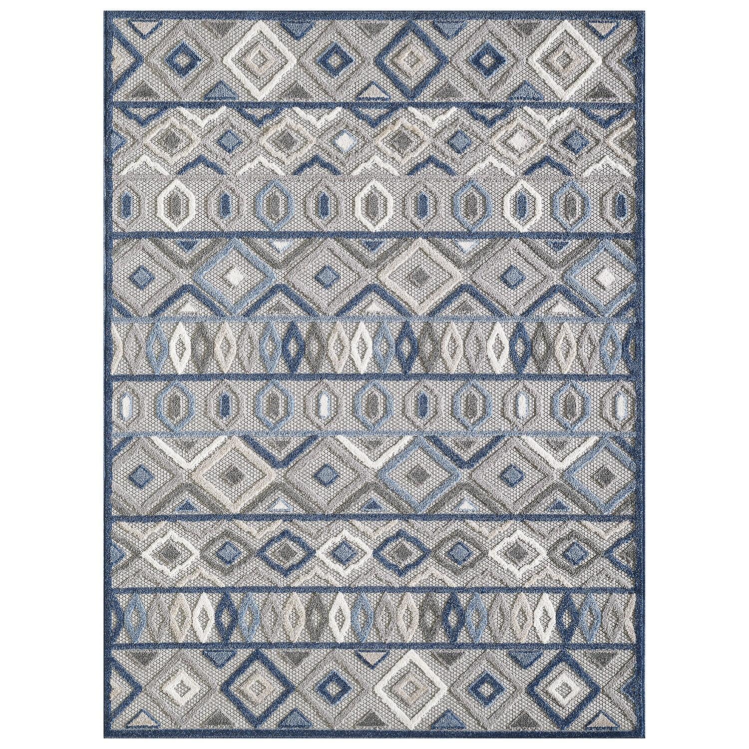 7’ x 9’ Gray Blue Aztec Pattern Indoor Outdoor Area Rug