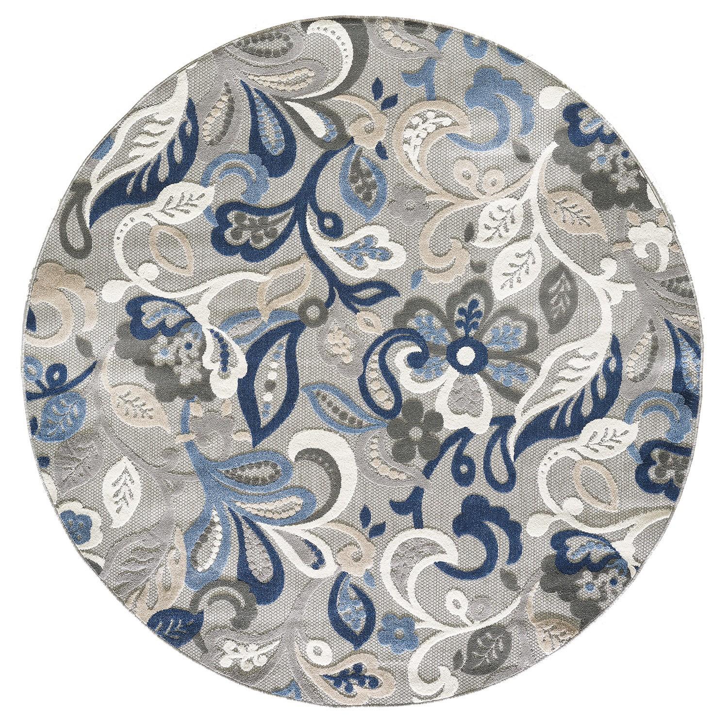 2’ x 4’ Blue Gray Jacobean Floral Indoor Outdoor Area Rug