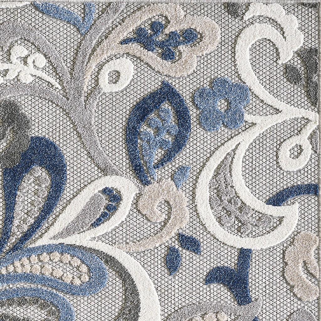 2’ x 4’ Blue Gray Jacobean Floral Indoor Outdoor Area Rug