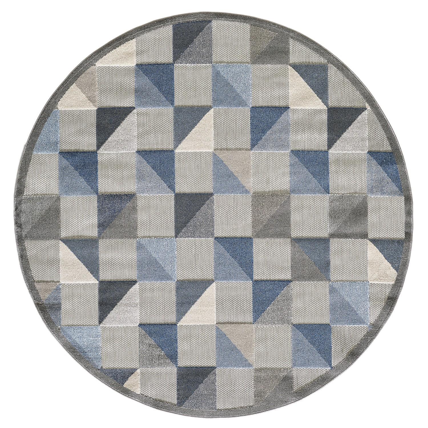 8’ Round Blue Gray Triangle Indoor Outdoor Area Rug