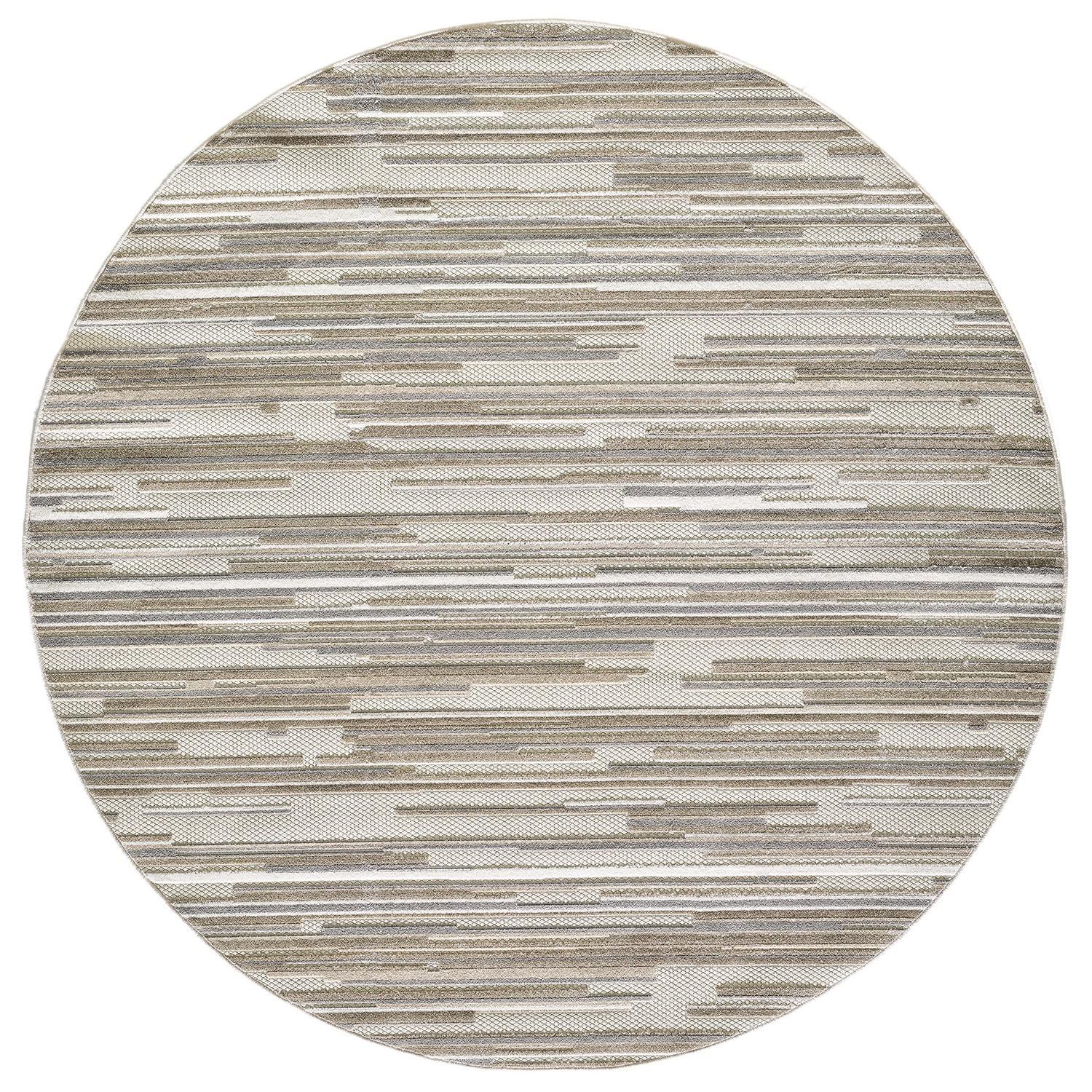 8’ Round Gray Abstract Striped Indoor Outdoor Area Rug