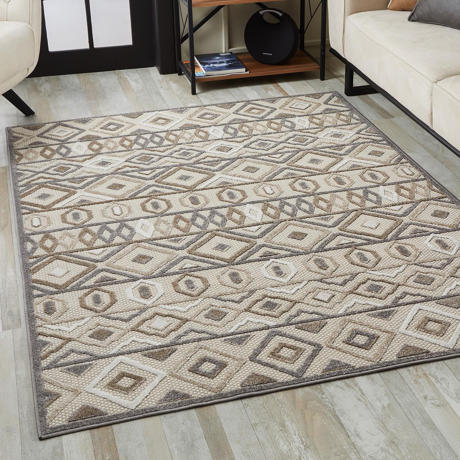 2’ x 4’ Gray Ivory Aztec Pattern Indoor Outdoor Area Rug