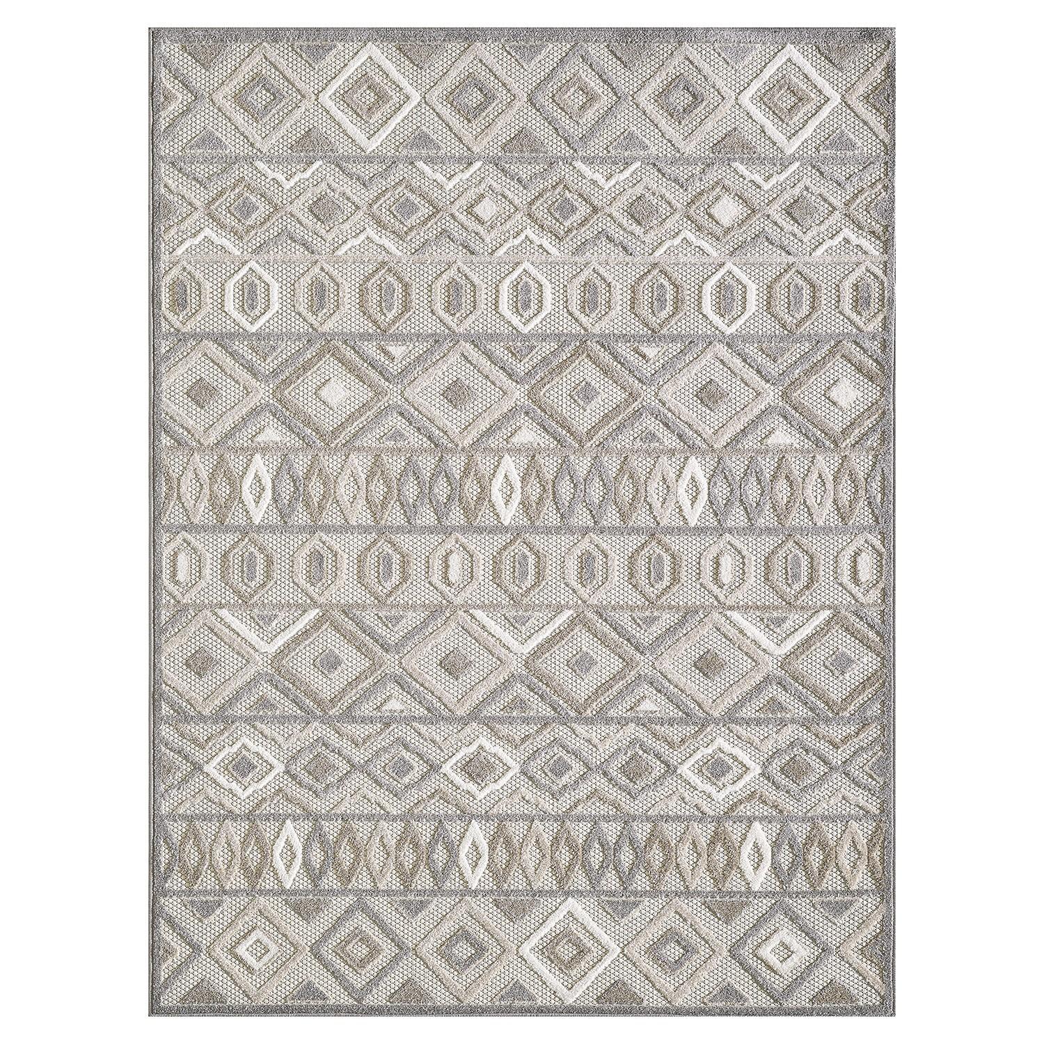 7’ x 9’ Gray Ivory Aztec Pattern Indoor Outdoor Area Rug