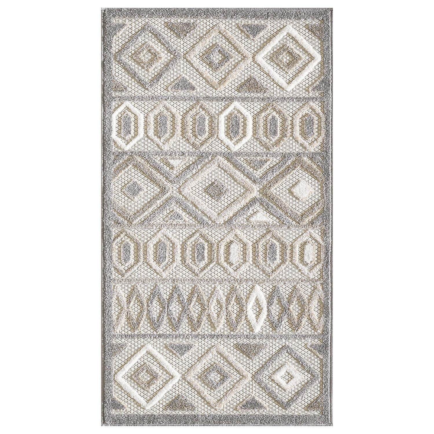 7’ x 9’ Gray Ivory Aztec Pattern Indoor Outdoor Area Rug