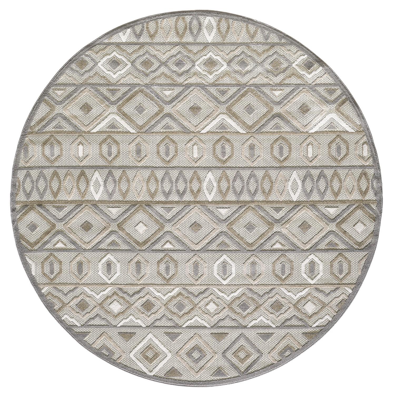 8’ Round Gray Ivory Aztec Pattern Indoor Outdoor Area Rug