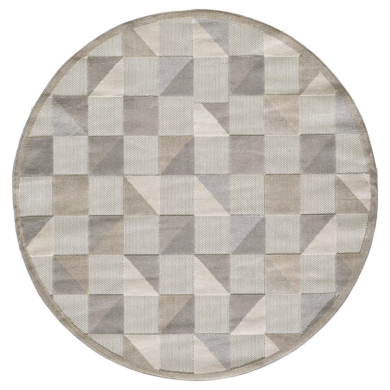 8’ Round Gray Triangle Indoor Outdoor Area Rug