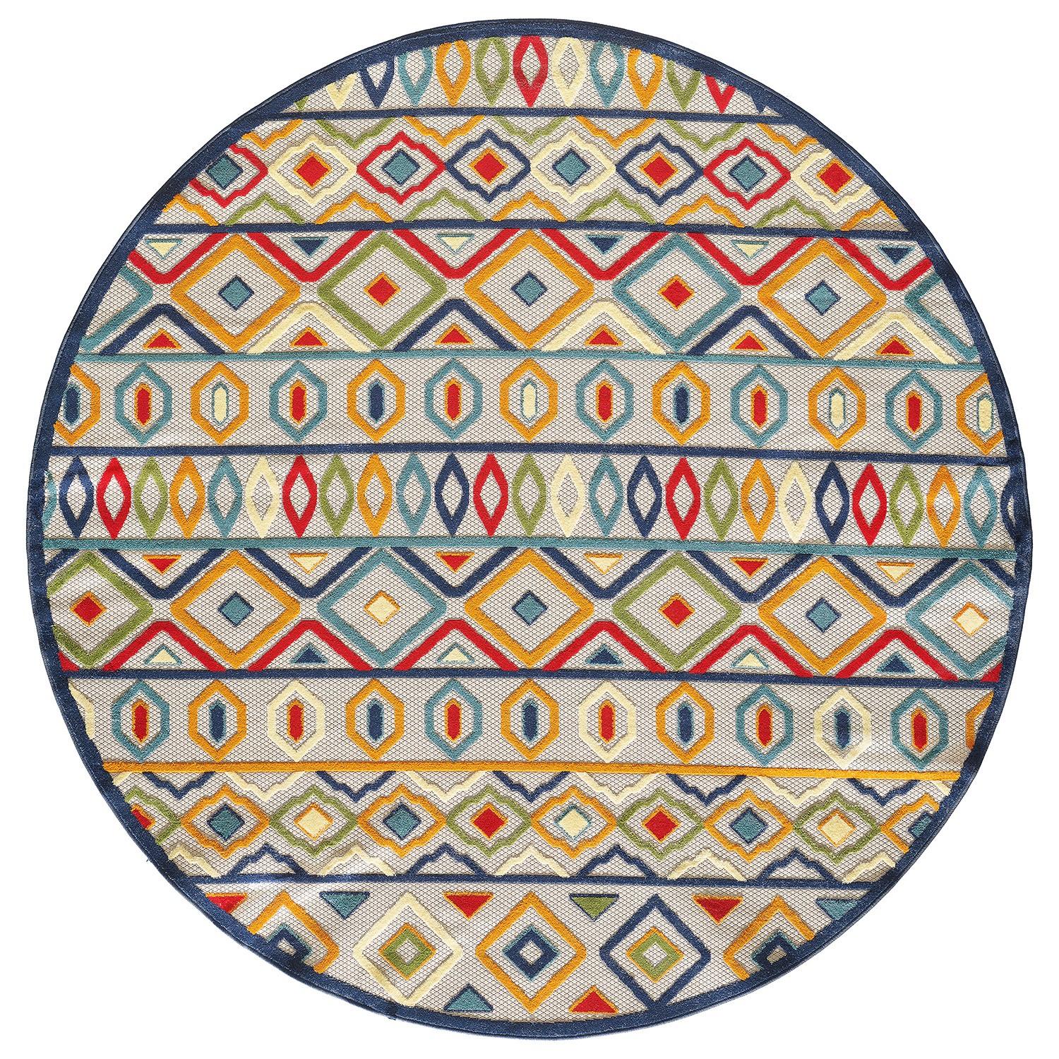 8’ Round Multicolor Aztec Pattern Indoor Outdoor Area Rug Default Title