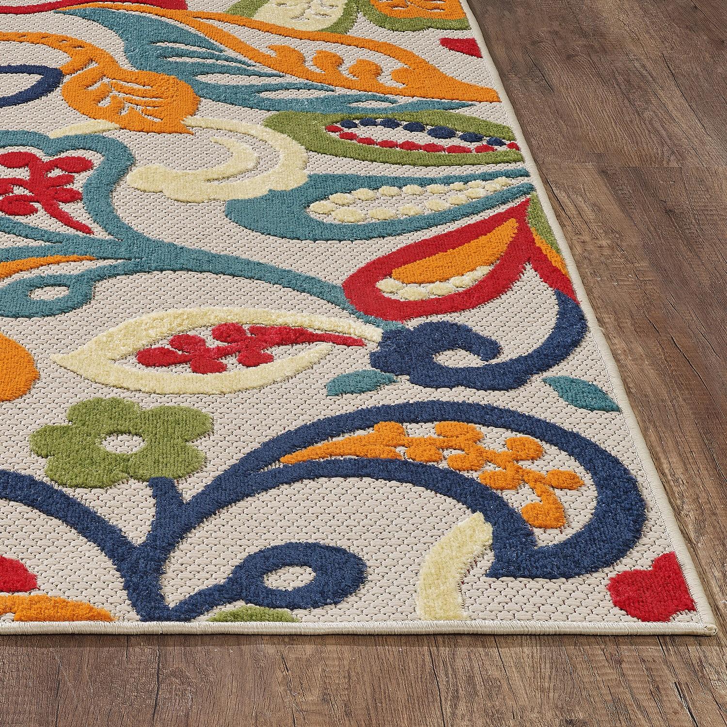 2’ x 4’ Multicolor Jacobean Floral Indoor Outdoor Area Rug Default Title