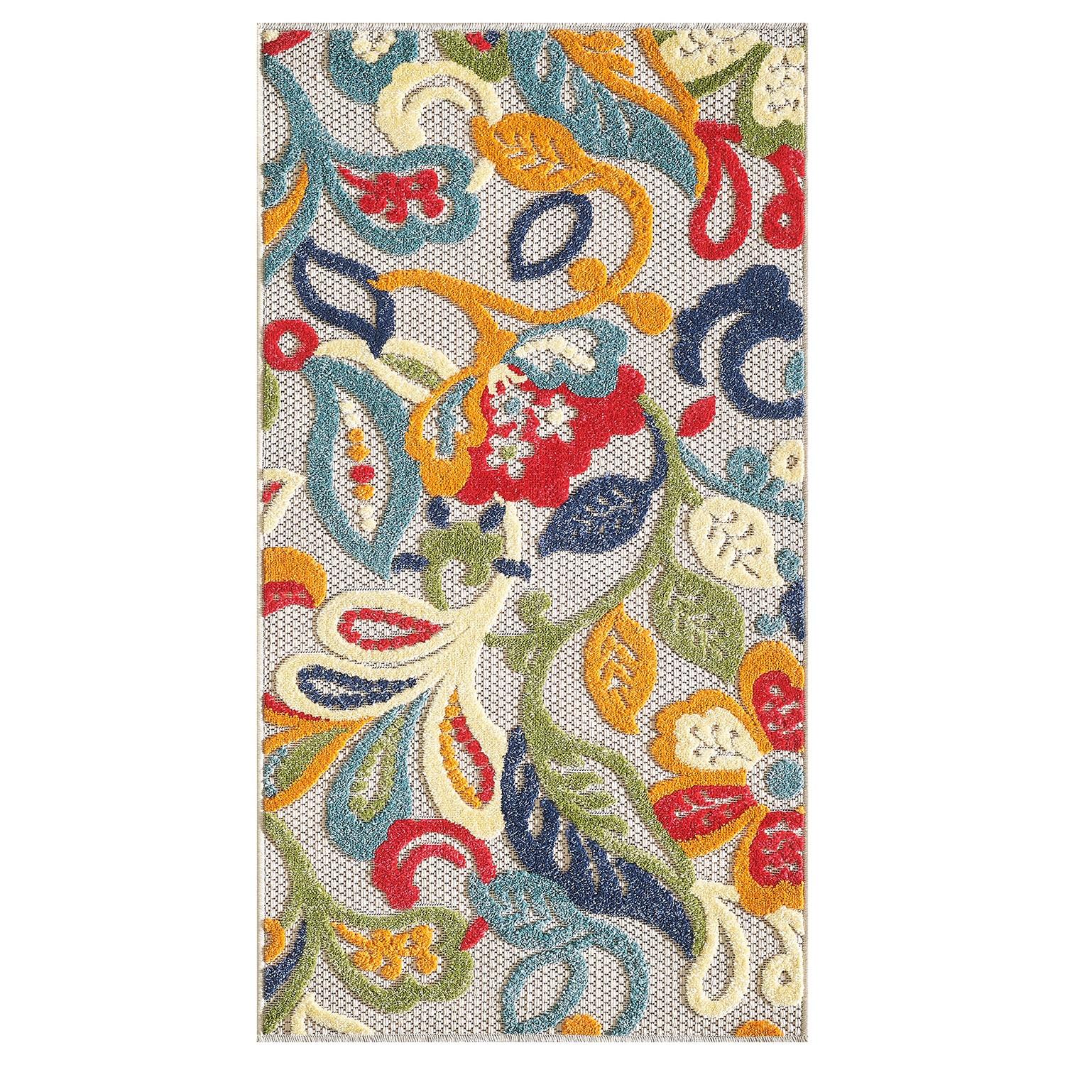 7’ x 9’ Multi Jacobean Floral Indoor Outdoor Area Rug