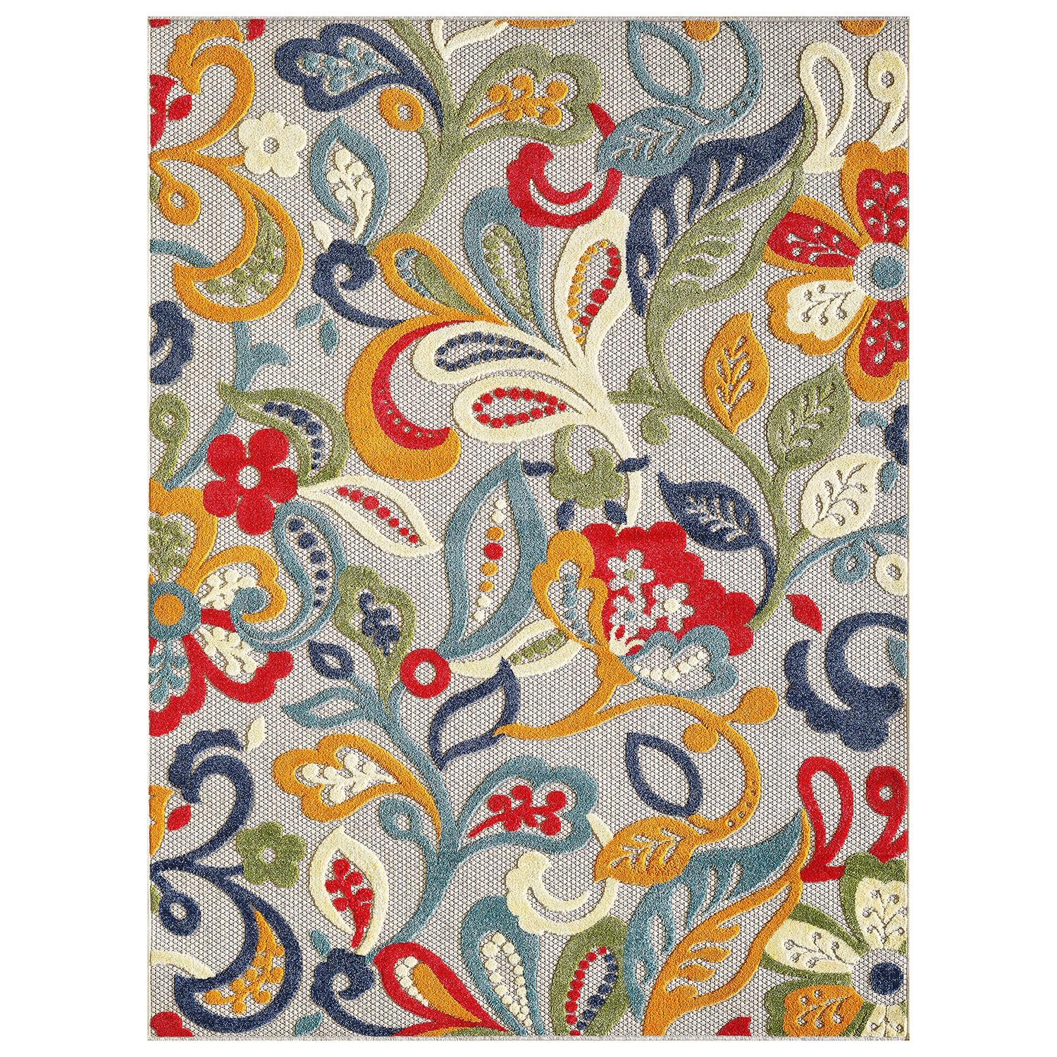 8’ x 10’ Multicolor Jacobean Floral Indoor Outdoor Area Rug Default Title