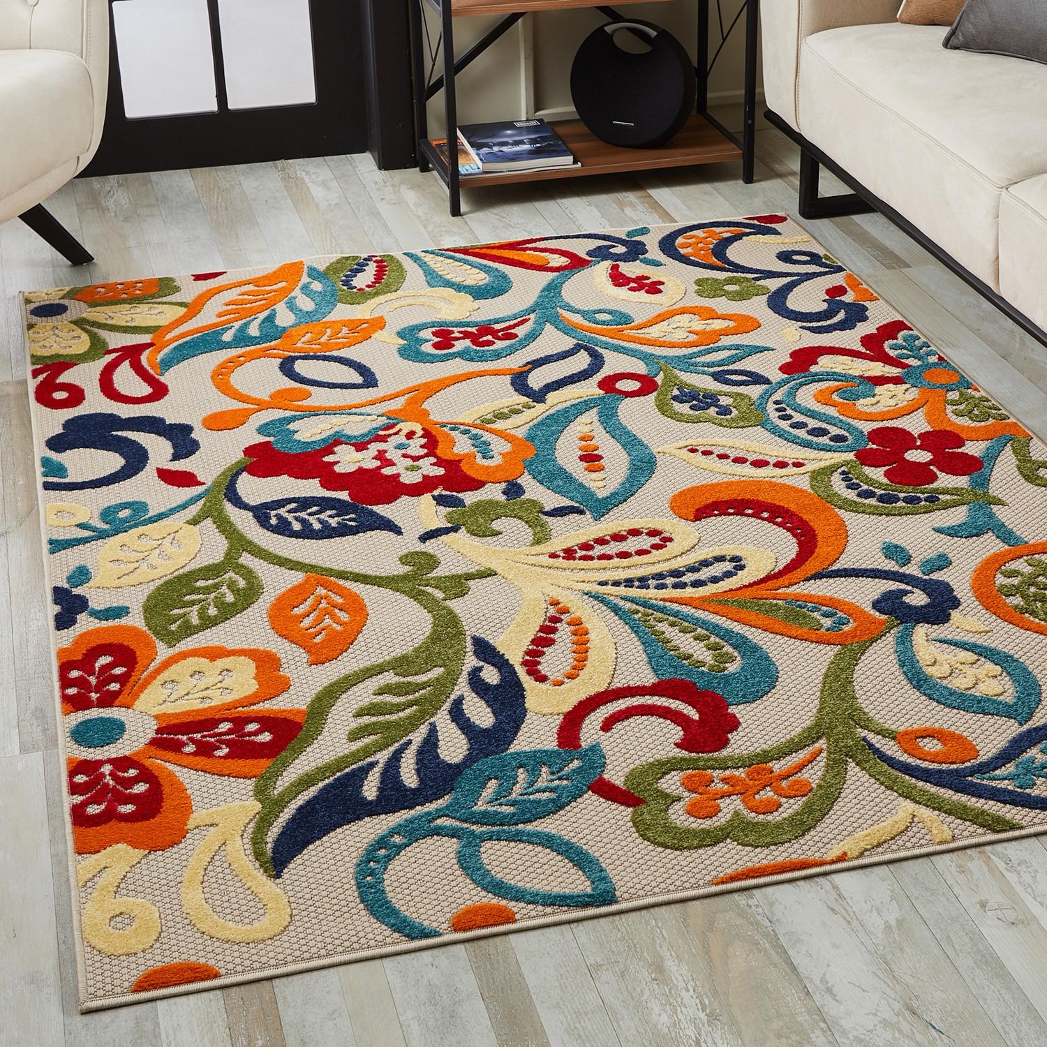 8’ x 10’ Multicolor Jacobean Floral Indoor Outdoor Area Rug Default Title