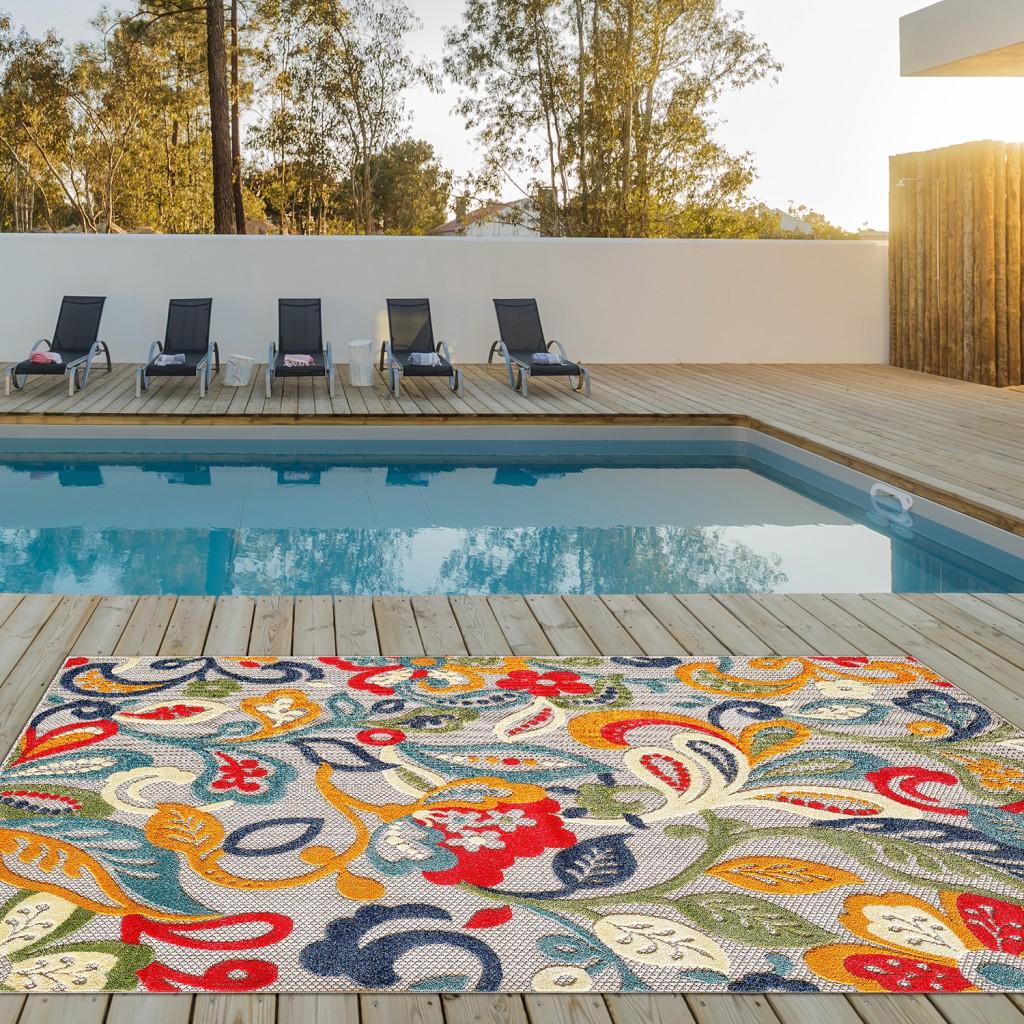 8’ x 10’ Multicolor Jacobean Floral Indoor Outdoor Area Rug Default Title