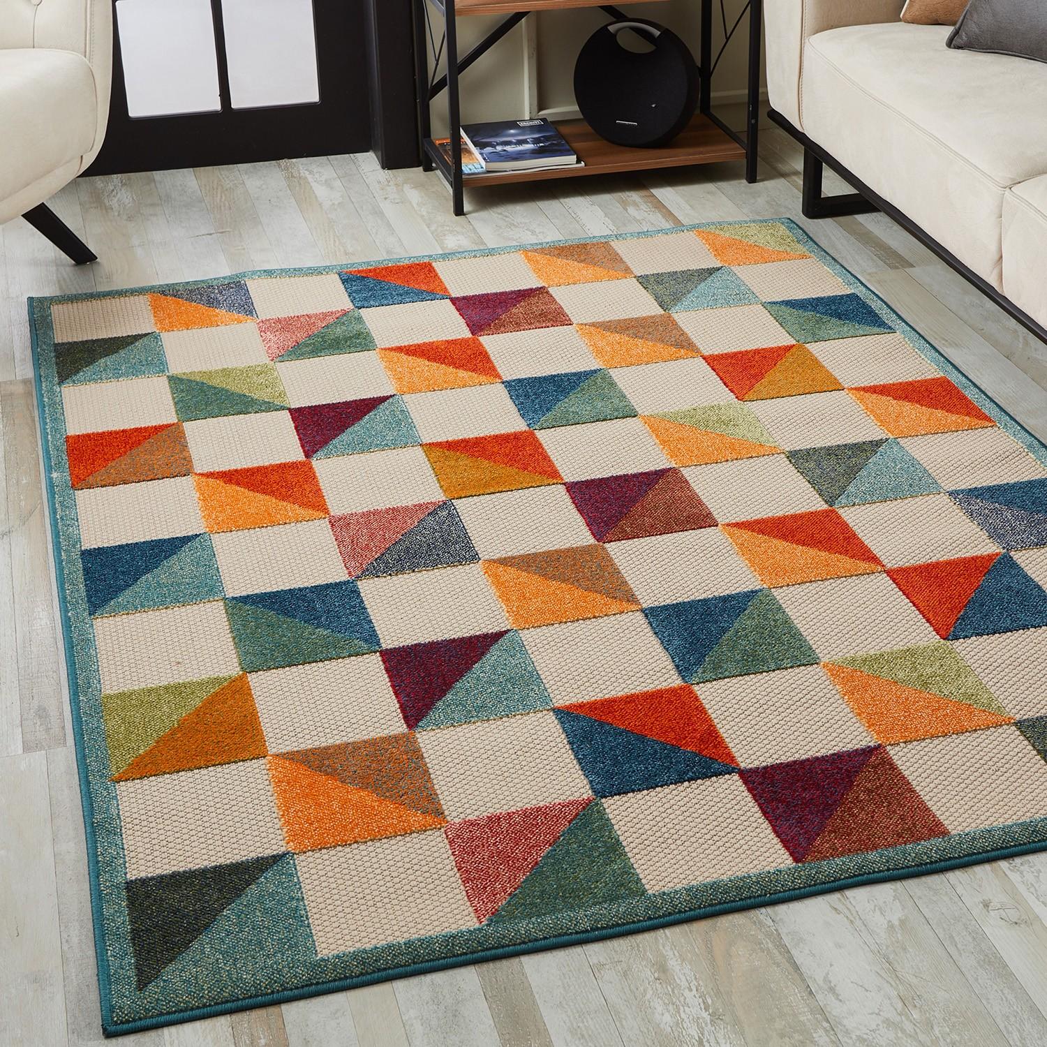 2’ x 4’ Orange Gray Triangle Indoor Outdoor Area Rug