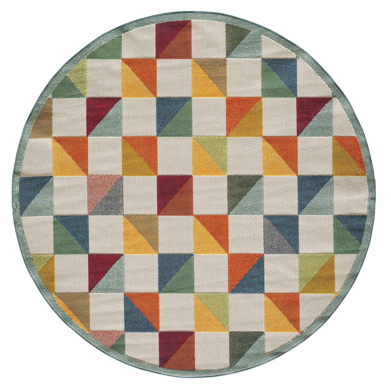 8’ Round Orange Gray Triangle Indoor Outdoor Area Rug