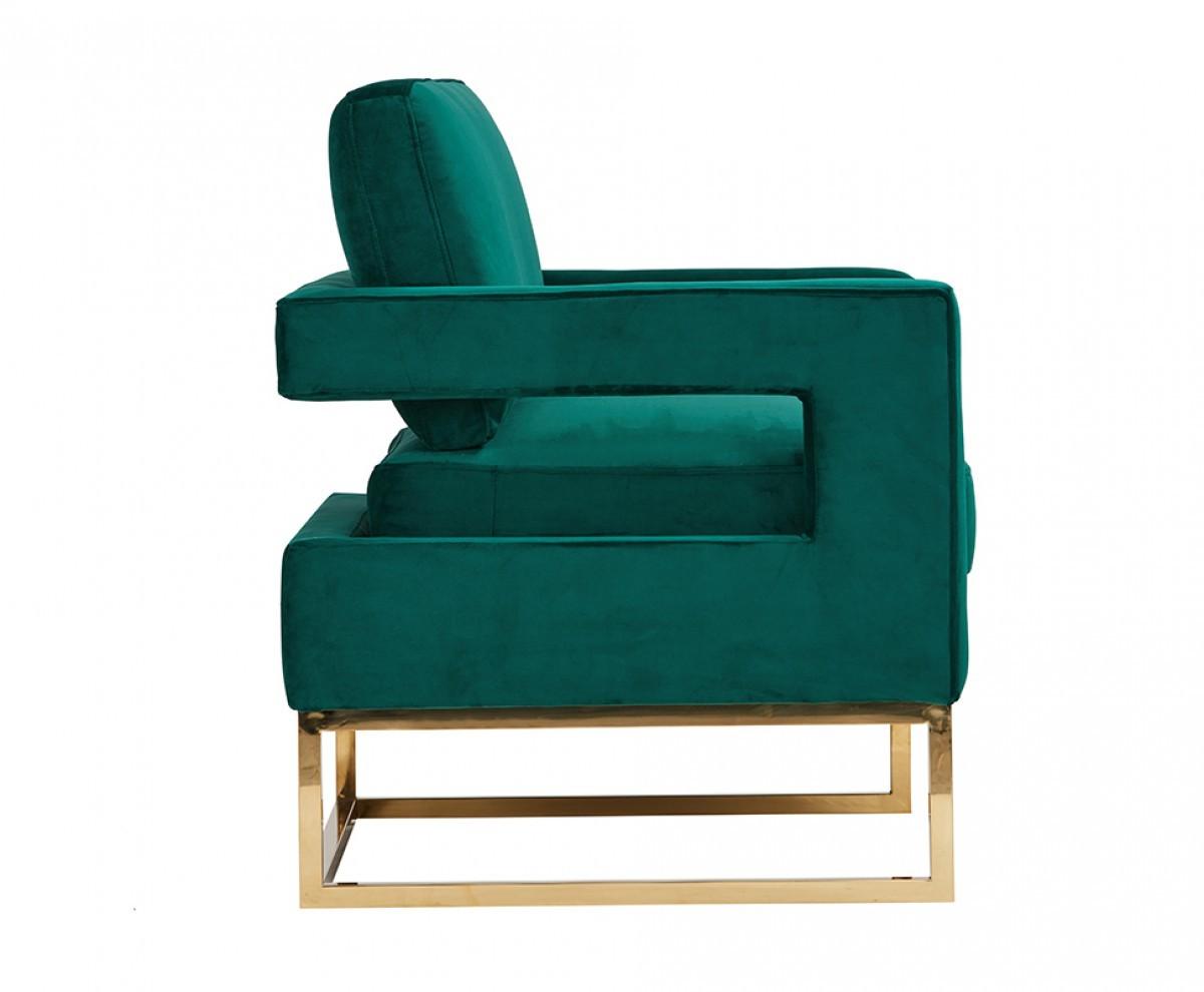 Stylish Green Velvet And Gold Steel Chair