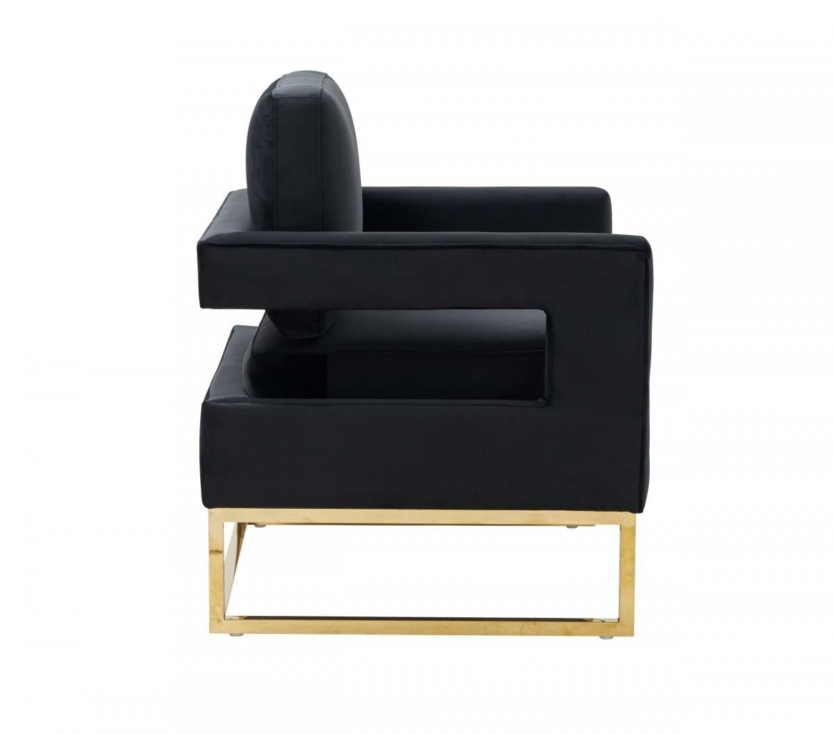 Stylish Black Velvet And Gold Steel Chair