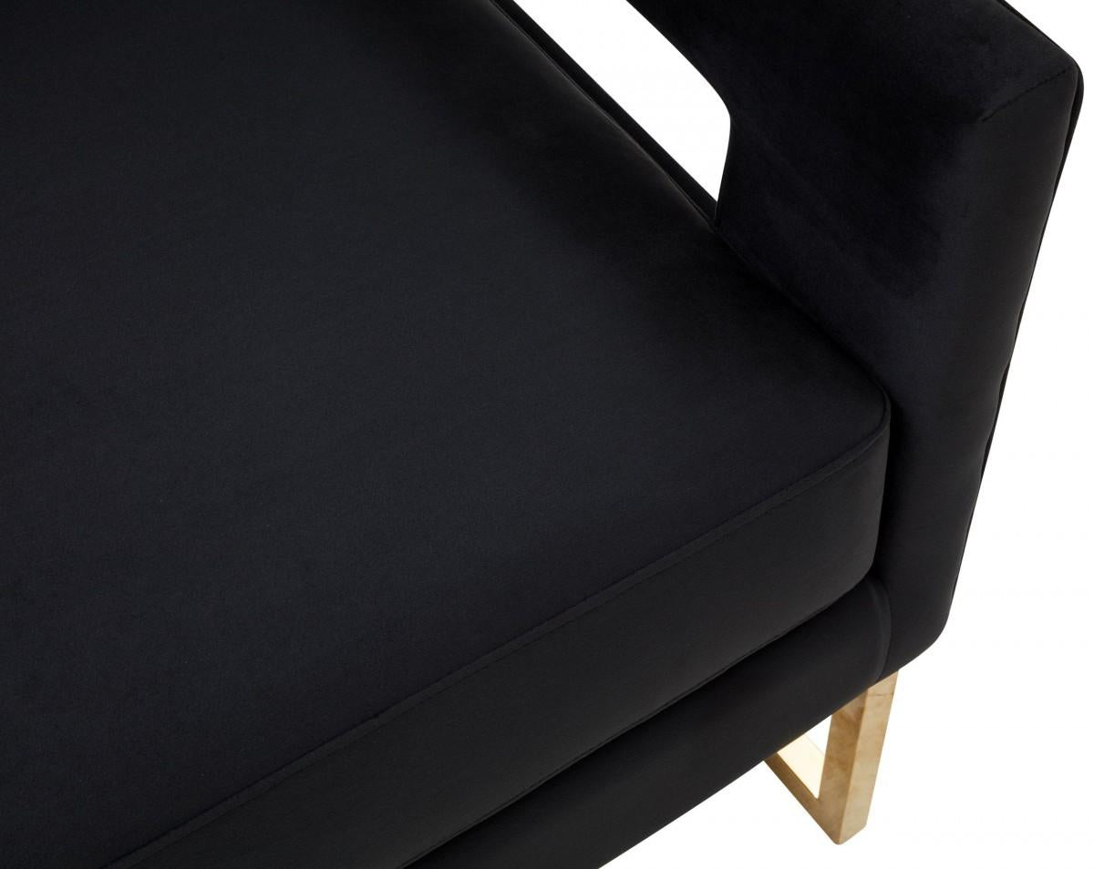 Stylish Black Velvet And Gold Steel Chair