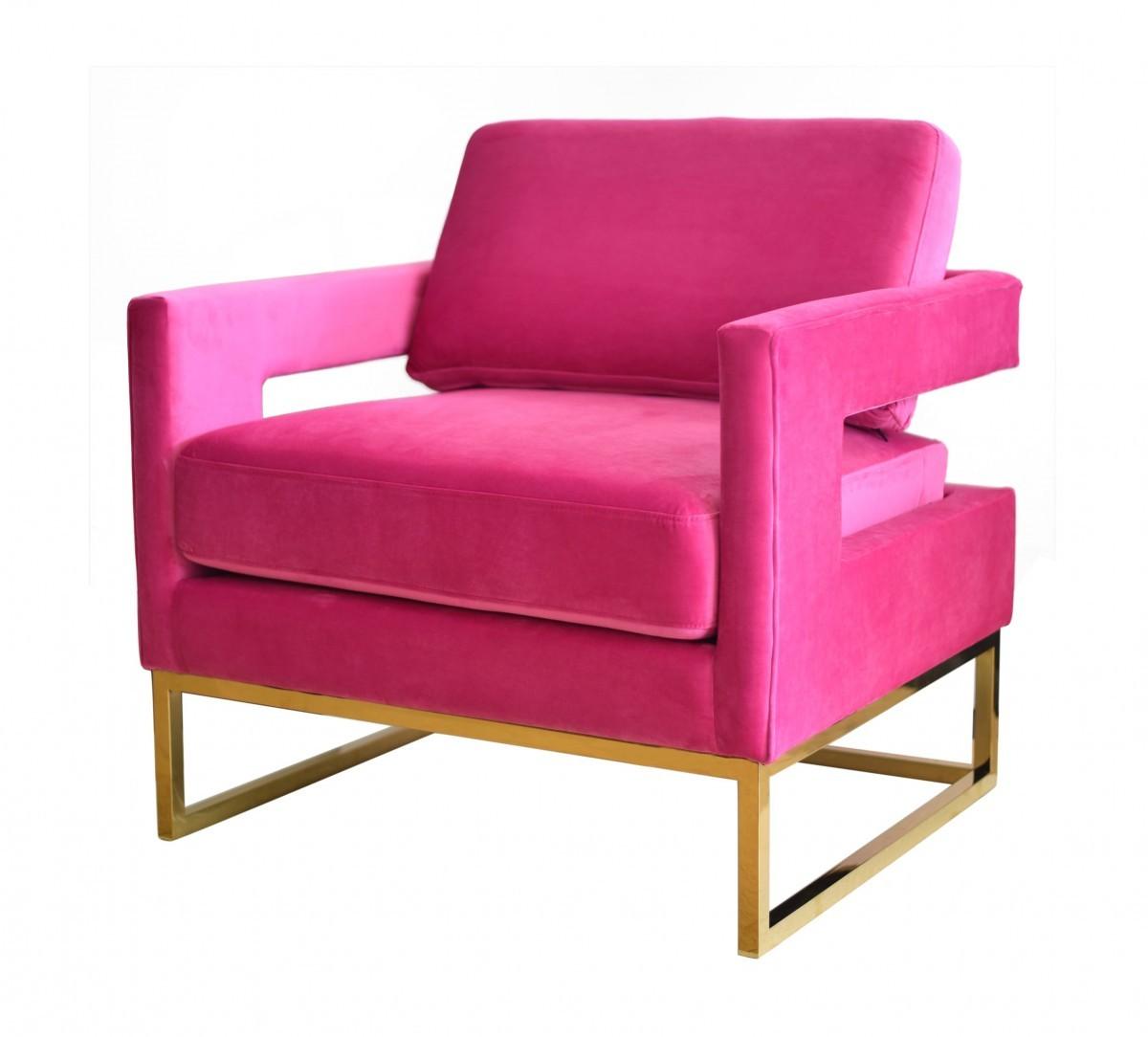 Stylish Pink Velvet And Gold Steel Chair