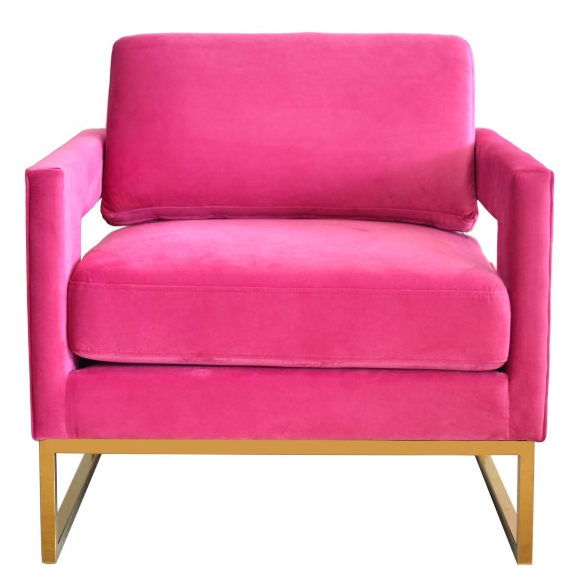 Stylish Pink Velvet And Gold Steel Chair