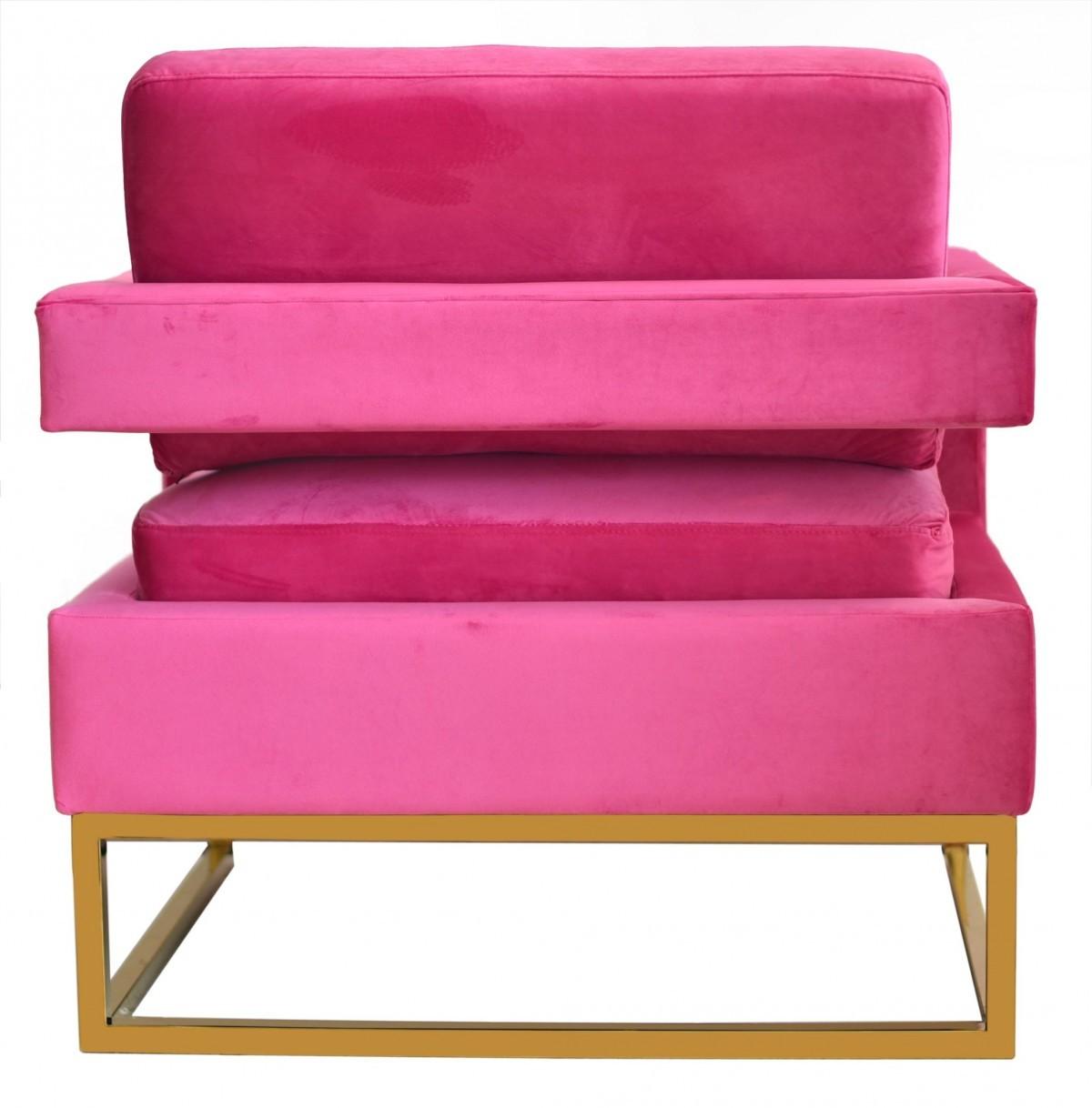 Stylish Pink Velvet And Gold Steel Chair