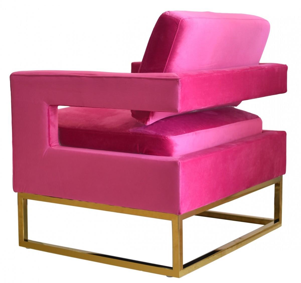 Stylish Pink Velvet And Gold Steel Chair