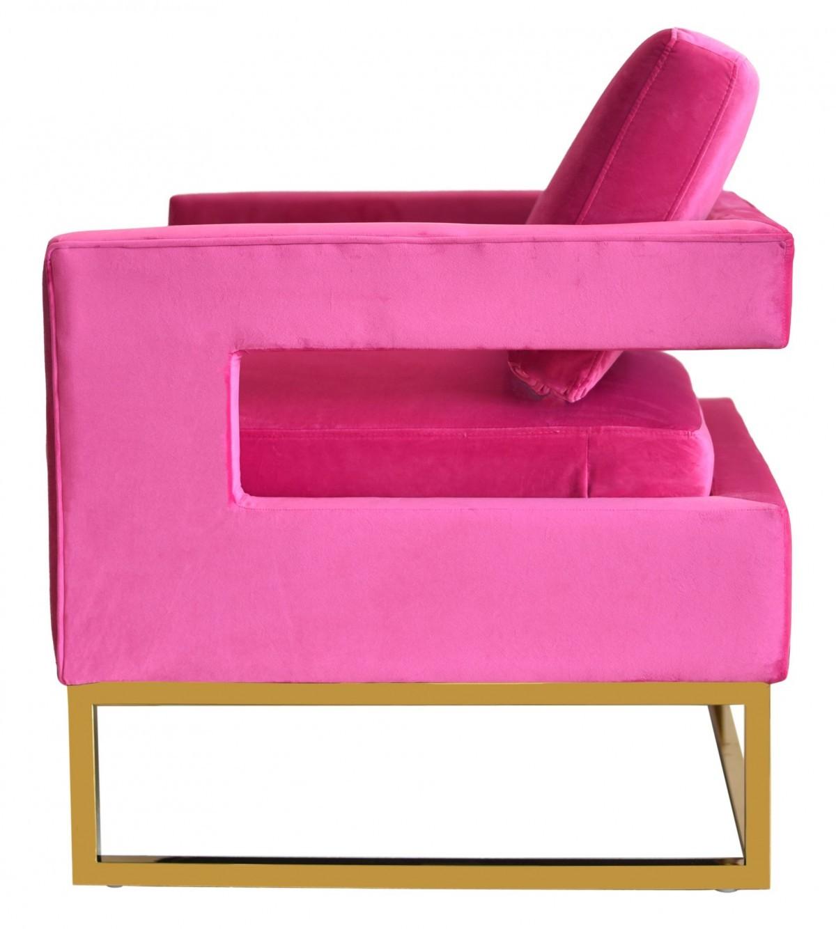 Stylish Pink Velvet And Gold Steel Chair