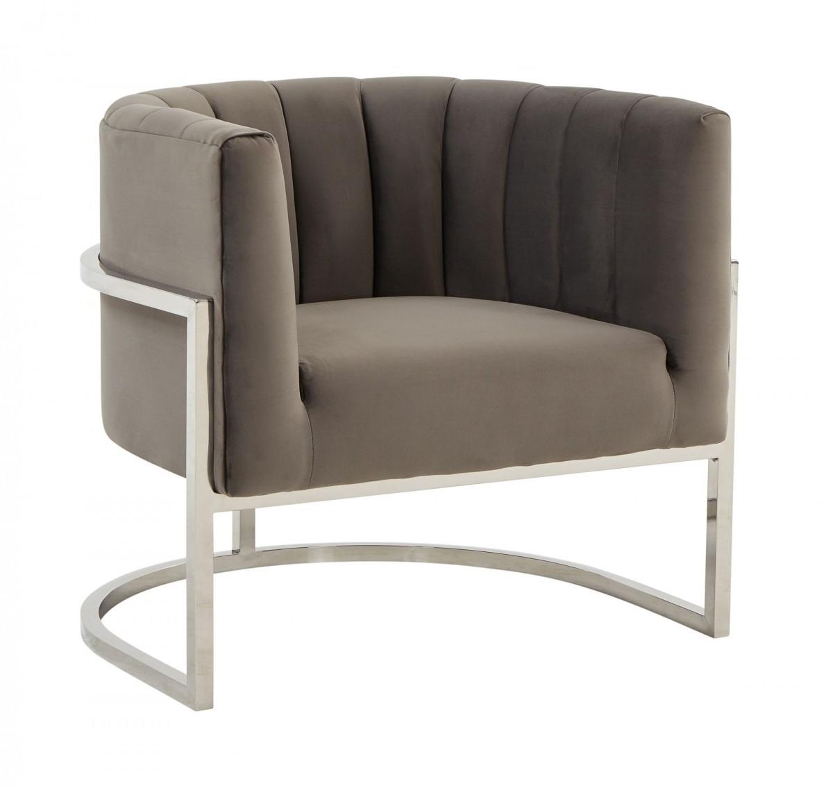 Glam Grey and Steel Channel Tufted Velvet Accent Chair