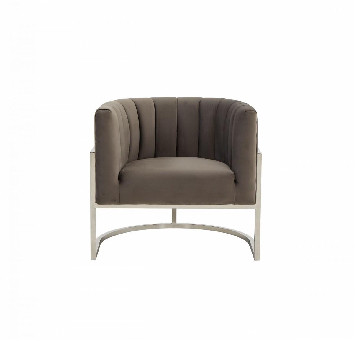 Glam Grey and Steel Channel Tufted Velvet Accent Chair