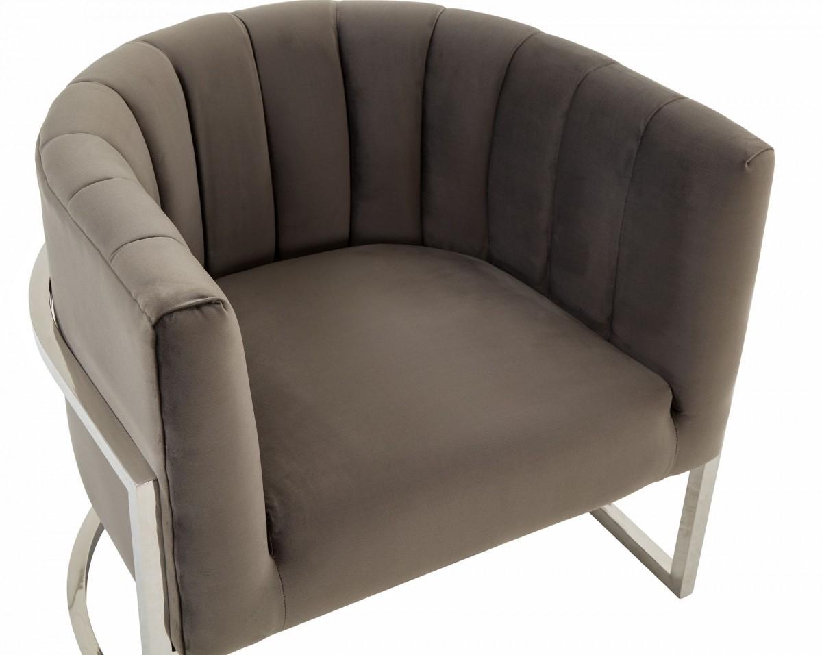 Glam Grey and Steel Channel Tufted Velvet Accent Chair