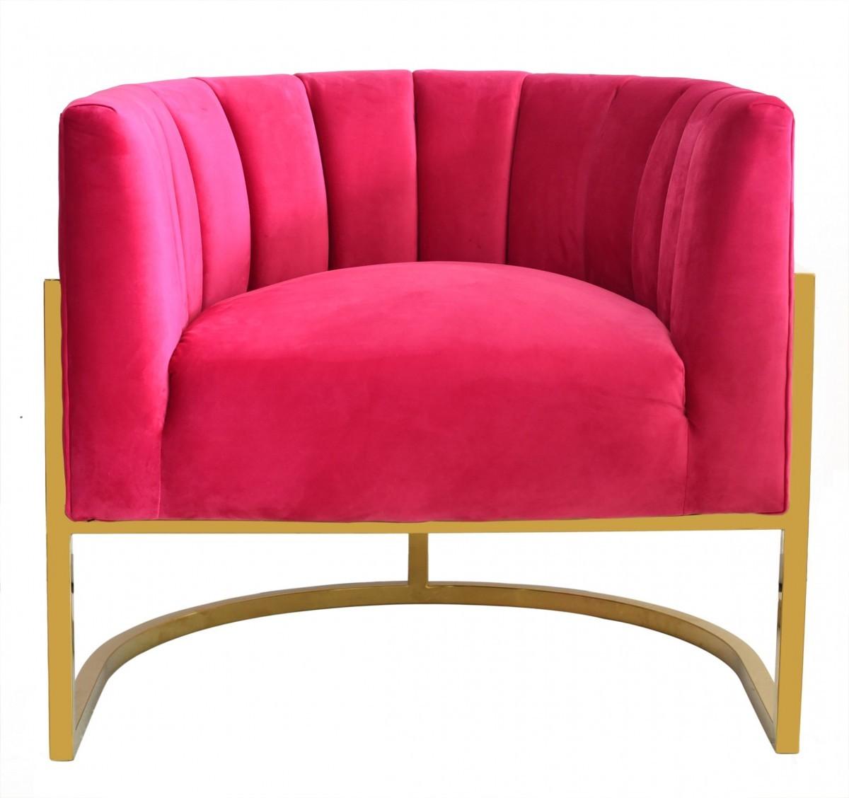 Glam Pink and Gold Channel Tufted Velvet Accent Chair