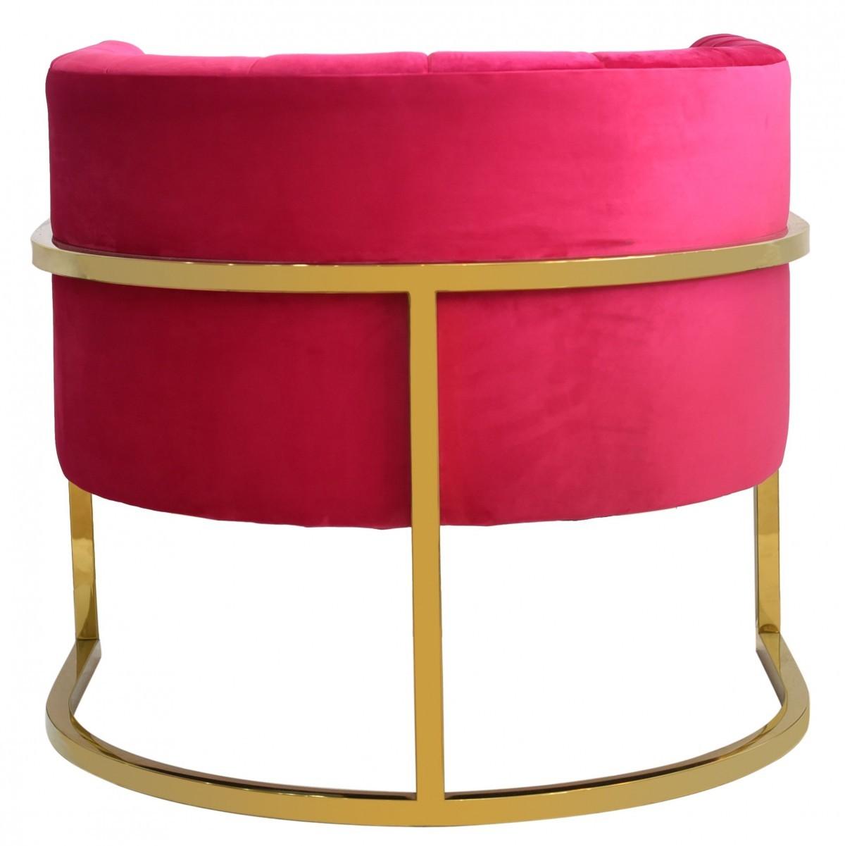 Glam Pink and Gold Channel Tufted Velvet Accent Chair