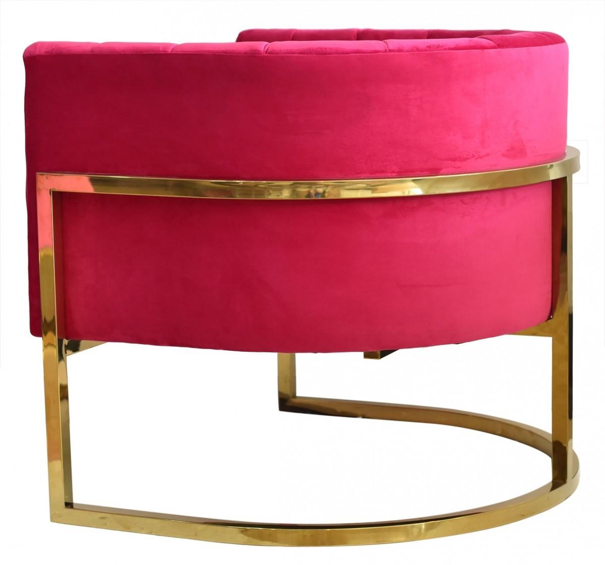 Glam Pink and Gold Channel Tufted Velvet Accent Chair