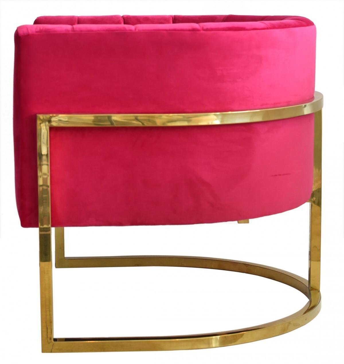 Glam Pink and Gold Channel Tufted Velvet Accent Chair