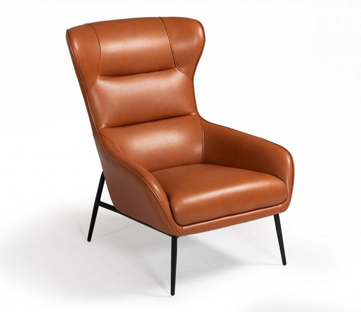 Industrial Orange Leather And Metal Lounge Chair