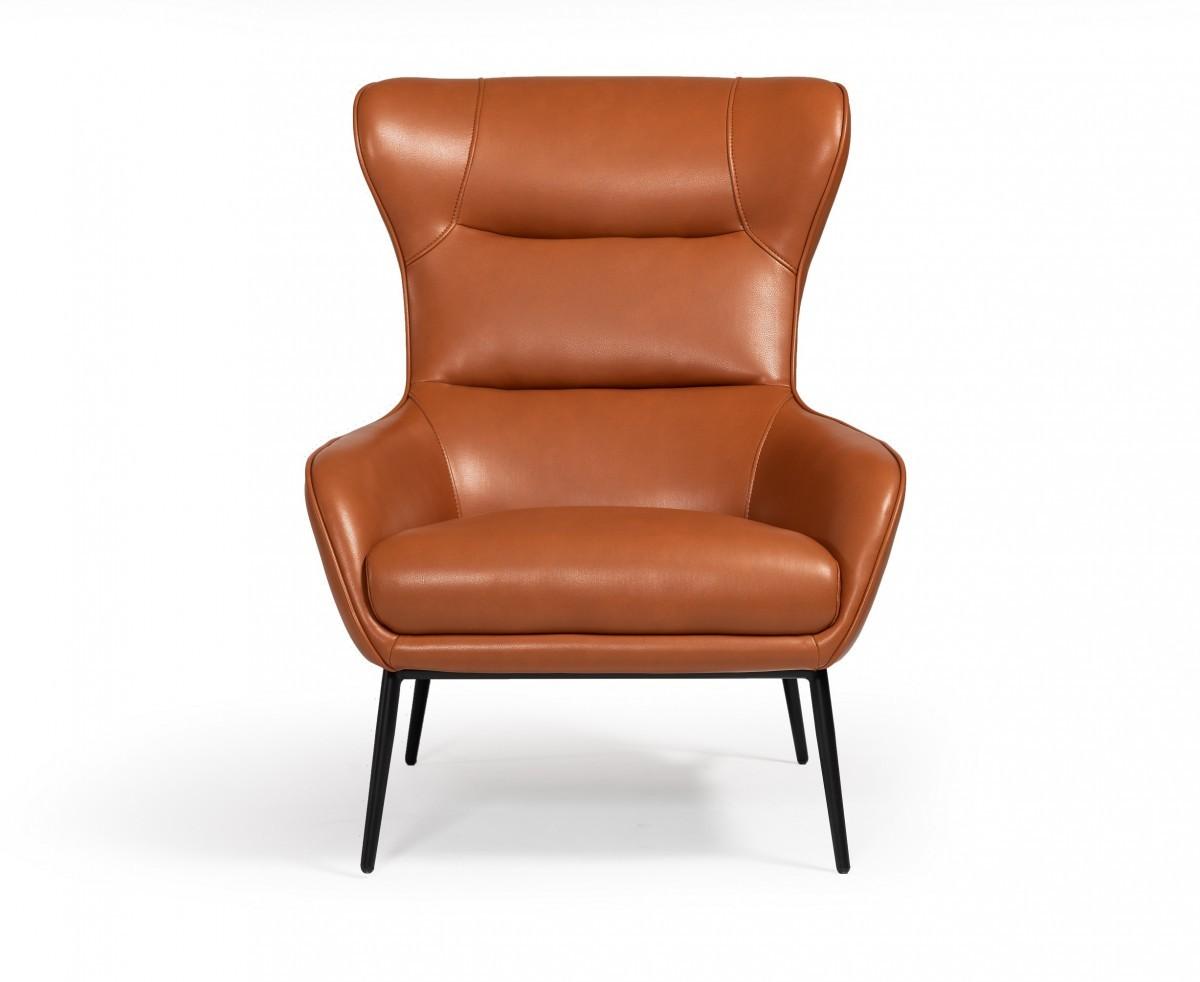 Industrial Orange Leather And Metal Lounge Chair