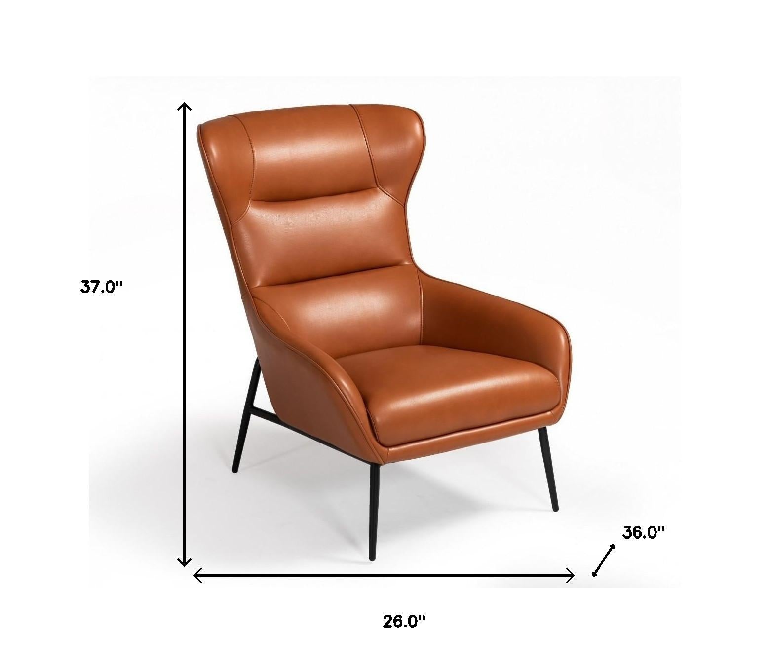 Industrial Orange Leather And Metal Lounge Chair