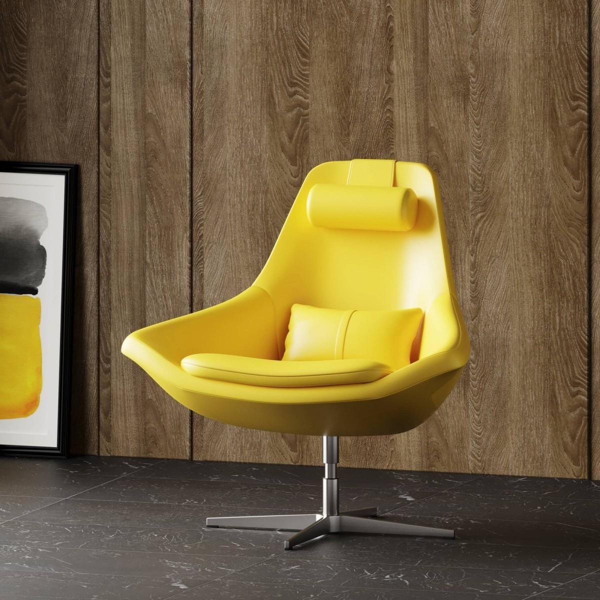 Modern Yellow Faux Leather And Steel Swivel Chair